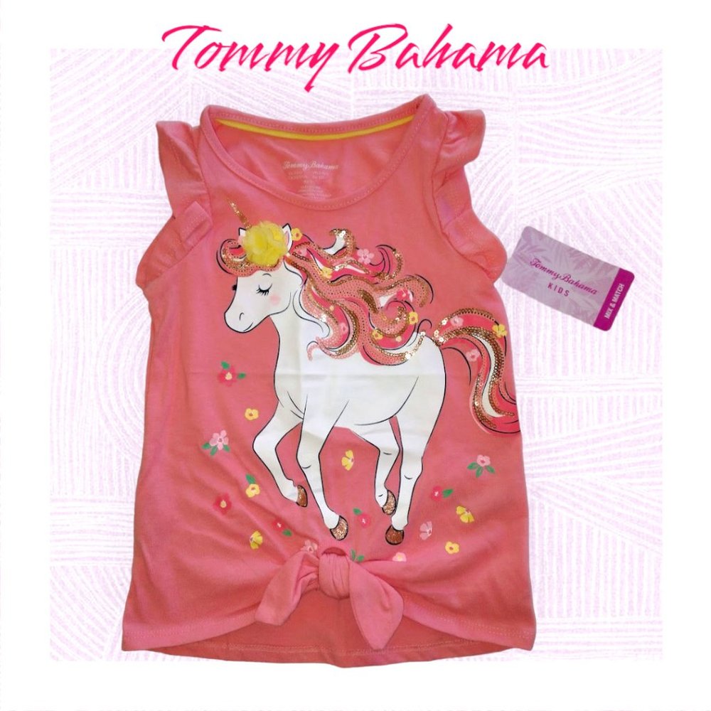 Tommy Bahama Girls NWT Knot Front Top Unicorn Pink Sequin Glitter Size (XS) 4